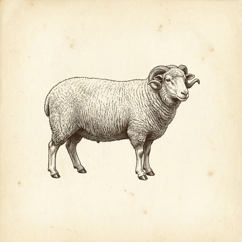 A 19th-century naturalist engraving of a sheep on parchment